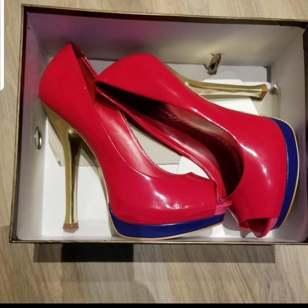 Bebe Open toe Red pumps multi color